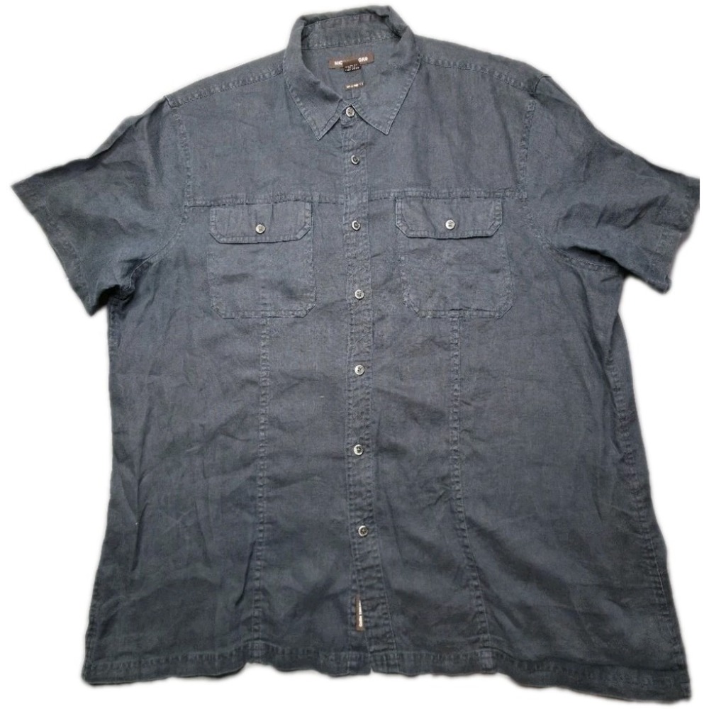 Michael Kors Men's XXL Blue 100% Linen Short Sleeve Button-Up Shirt Tailored Fit
